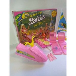 Barbie Jet Ski Playset ARCO ISLAND FUN SURF SET 1987 #7948 flippers Sailboard